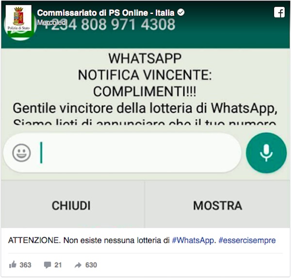 whatsapp, truffa